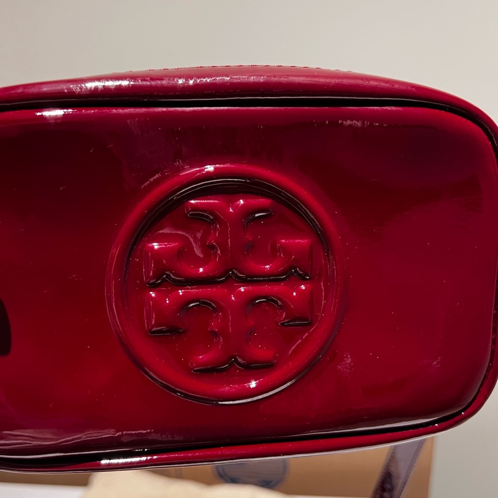Tory Burch Perry Bombe Red Crossbody Bag with Embossed Emblem